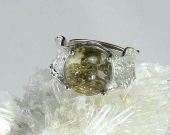 Green Phantom Quartz Sterling Silver Ring | Adjustable Vintage Style