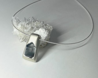 Blue Rutilated Quartz Pendant | Sterling Silver Necklace, Minimalist Spiritual Gift