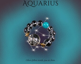 Aquarius Zodiac Crystal Bracelet, Amazonite, Clear Quartz, Hematite, Luxury Jewelry Gift, Healing Crystal
