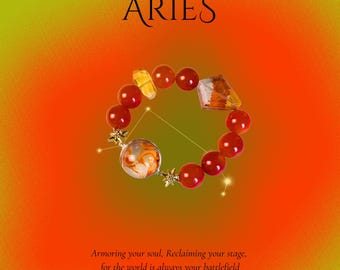 Aries Zodiac Crystal Beaded Bracelet, Red Agate, Citrine, Astrology Jewelry