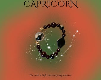 Capricorn Zodiac Crystal Bracelet, Green Phantom Quartz, Red Rutilated Quartz