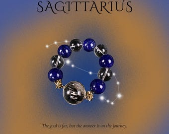 Sagittarius Zodiac Crystal Bracelet, Lapis Lazuli, Clear Quartz