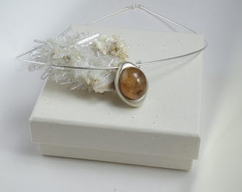 Orange Rutilated Quartz Rabbit Hair Pendant | Sterling Silver Necklace, Minimalist Futurism Spiritual Gift