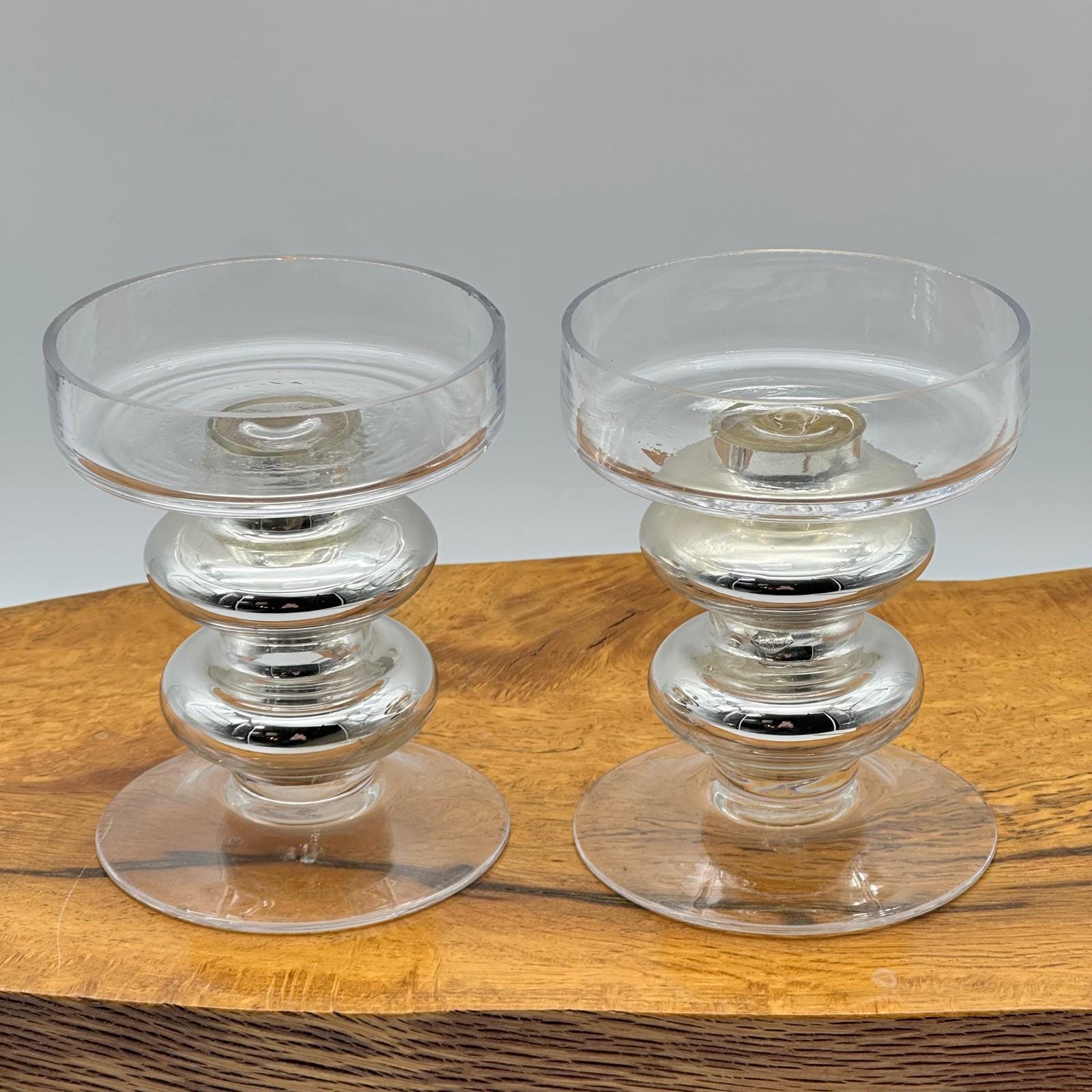 Silver Mercury Glass Pillar Candle Holders Stacked Orb Set of 2 Modern ...