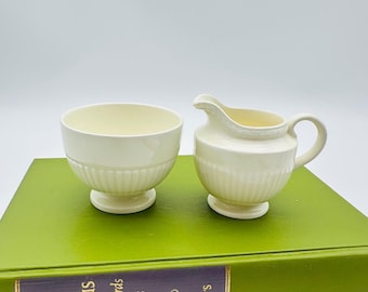 Wedgwood Edme Creamer and Open Sugar Bowl Set Cream Ribbed England