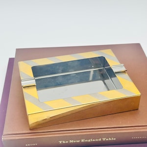 Vintage Doratura Italian 24K Gold Plated Striped Rectangular Ashtray