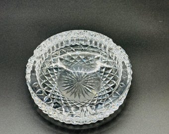 Waterford Heavy Crystal Ashtray Vintage Diamond Cut Round Glass 6 Inch Sunburst