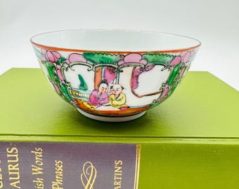 Chinese Famille Rose Hand Painted Porcelain Bowl Figural Floral 4.5"