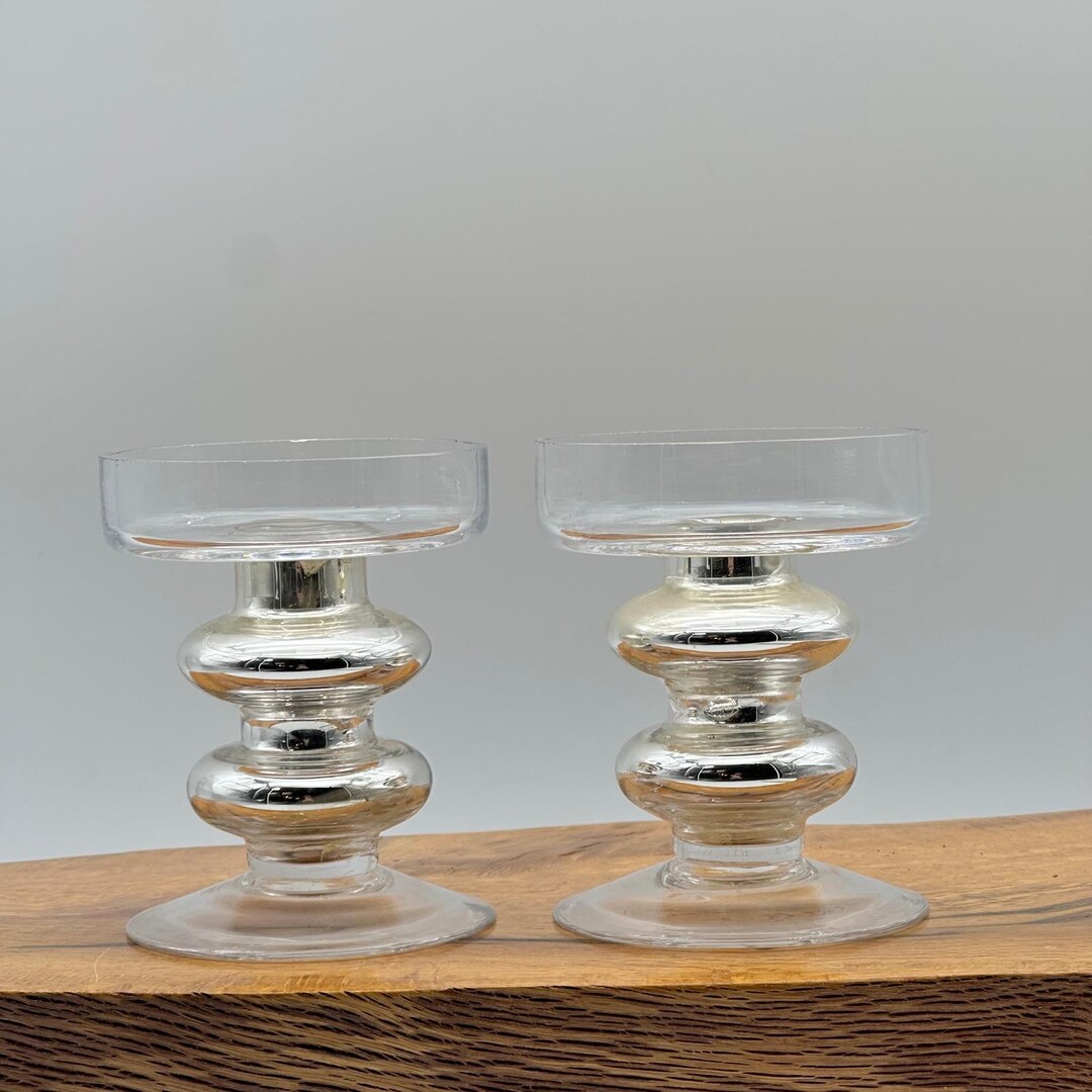 Silver Mercury Glass Pillar Candle Holders Stacked Orb Set of 2 Modern ...