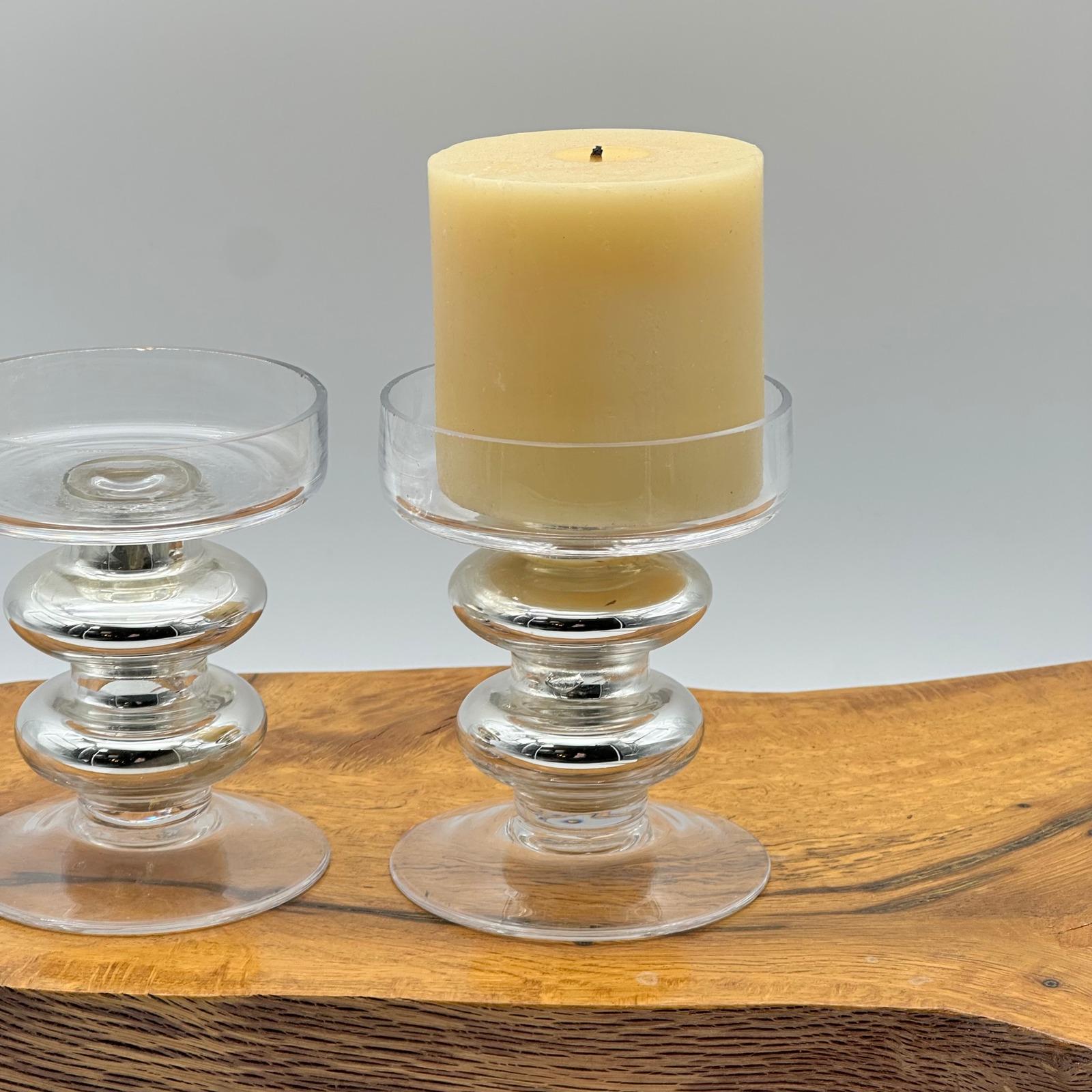 Silver Mercury Glass Pillar Candle Holders Stacked Orb Set of 2 Modern ...