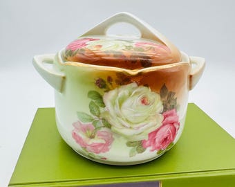 Prince Regent Bavaria Vintage Floral Rose Porcelain Lidded Biscuit Jar Gold Trim