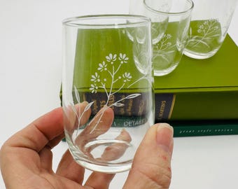 Vintage Floral Botanical Clear Juice Glasses Set of 4