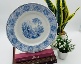 Vintage W Adams & Sons Isola Bella Light Blue White Transferware 10.5" Plate