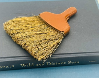 Vintage Hand Whisk Broom Natural Straw Brown Plastic Handle Rustic Decor