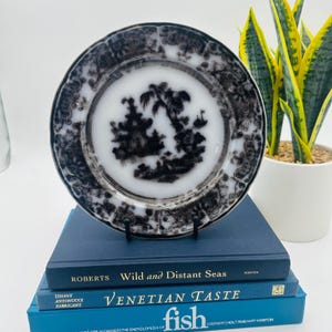 Podmore Walker Corean Mulberry Flow Black Transferware Ironstone Plate 8.5"