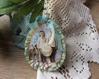 Easter Ornament - Vintage-style Easter Ornament - Teal Ornament