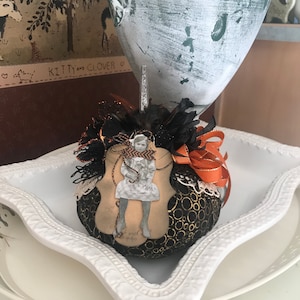 Schwarzer Stoff Kürbis Herzstück - Stoff Halloween Kürbis - Kürbis Dekor - Halloween Kürbis Dekor - Stoff Kürbis
