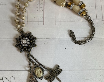 Repurposed Beaded Necklace - Vintage Style 16 inch Necklace - Boho Style Necklace