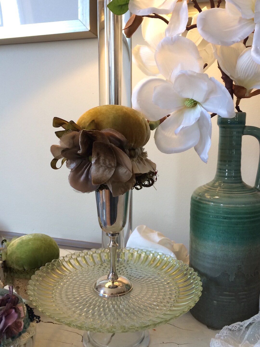 Victorian Pincushion Silver Goblet Pincushion Gold Velvet Pincushion