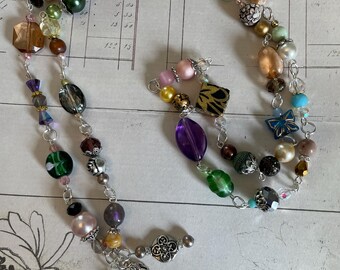 Repurposed Beaded Necklace - Vintage Style 22 inch