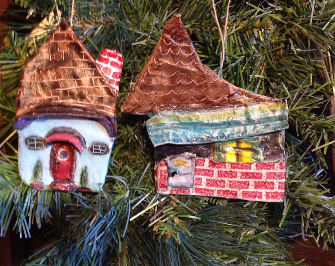 Folk Art Paper Mâché House Ornaments Christmas Ornaments Etsy