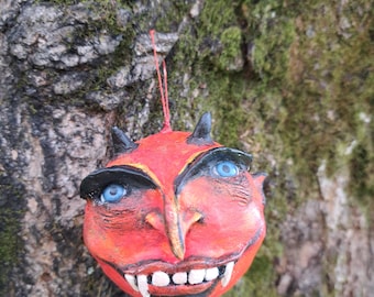 Folk art red devil head ornament halloween devil