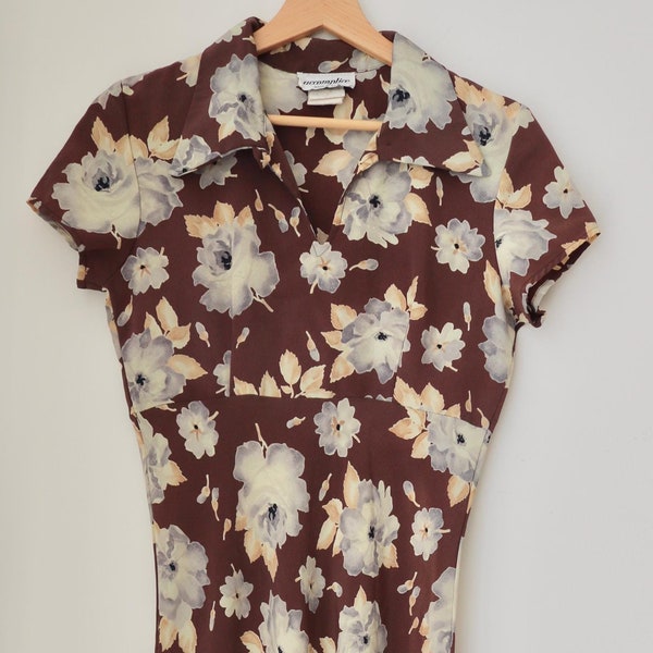 90s Embroidered Floral Strapless Dress (XS)
