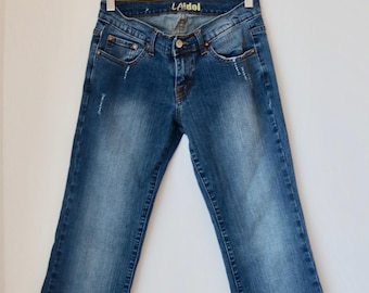 Y2K Low-Rise Bootcut Jeans, Faded Distressed Denim (XXS-Small)