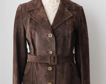 Vintage 70's Chocolate Suede Belted Jacket, Israeli Made (Size Medium)
