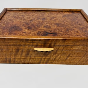 Carpathian Elm & Walnut Wood Valet Box for Men, Remote Control Box,  Large Wood Jewelry Box, 5th Anniversary Gift , Wooden Storage Box