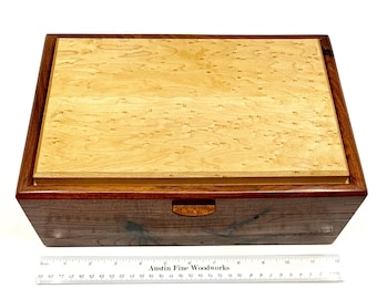 Handmade Birdseye Maple Wood Jewelry Box, Texas Mesquite Valet Box