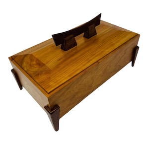 Cherry Wood Jewelry Box Handmade, Wood Valet Box for Men, Wooden Keepsake Box, 5th Anniversary Gift for Him, Remote Control Storage Box