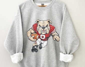 Sudadera vintage de cuello redondo de GA, camiseta de GA, sudadera retro con perro, sudadera de regalo para fanáticos del fútbol universitario