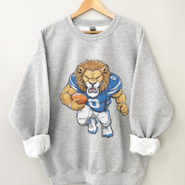 Vintage Football Lion Sweatshirt, Detroit Shirt, Big Cat Sweater, Retro Detroit Sweatshirt, Football Fan Tee Sweatshirt