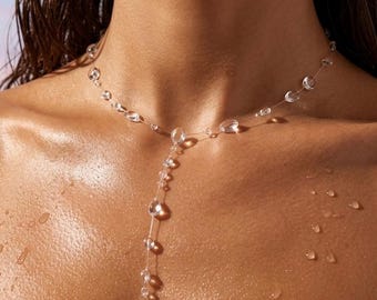 Floating Dew Drop Necklace, Invisible Resin Choker, Minimalist Bridal Jewelry, Clear Droplet Necklace