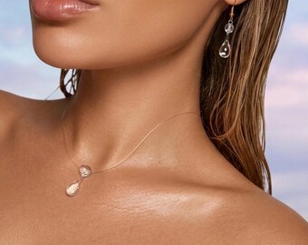 Handmade Resin Raindrop Jewelry Set – Dainty Gold-Tone Earrings and Necklace