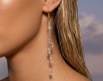 Clear Resin Water Droplet Earrings, Handmade Cascade Dangle, Minimalist Bridal Wedding Jewelry