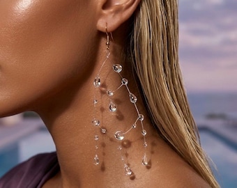 Clear Resin Chandelier Drop Earrings, Tiered Waterfall Dangle Statement Jewelry, Bridal Style