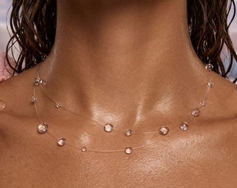 Clear Droplet Necklace • Layering Pendant, Gold-Toned Chain, UV Resin Clarity