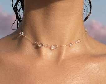 Clear Droplet Necklace • Dainty Layering Chain, Minimalist Jewelry