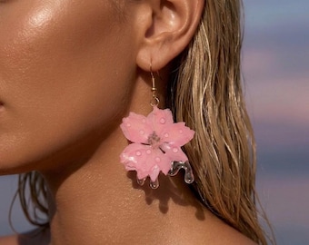 Real Larkspur Statement Earrings Resin Dewdrop Drip Handmade Pressed Delphinium Drop Earrings Fairycore Floral Gift Artisan Earrings USA