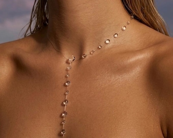 Asymmetrical Dewdrop Necklace: Clear Resin Water Drop Lariat Y-Necklace – Fairycore Jewelry