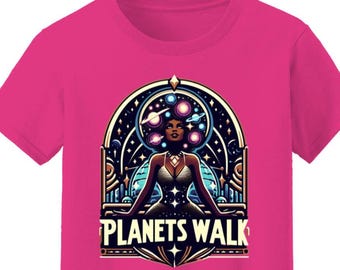 Afro-American - African- Sci Fi - Futuristic - Mystic - Celestial - Space - Galaxy - Planets Walk - Cosmic Afro Black Woman T-Shirt
