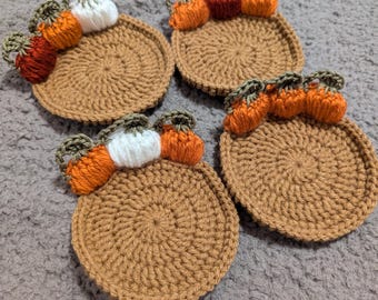 Crochet Pumpkin Coaster Set