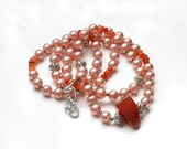 Carnelian Salmon Beaded Statement Necklace, Long Single Strand Beaded Necklace, Dressy Necklace, Business Casual Jewelry