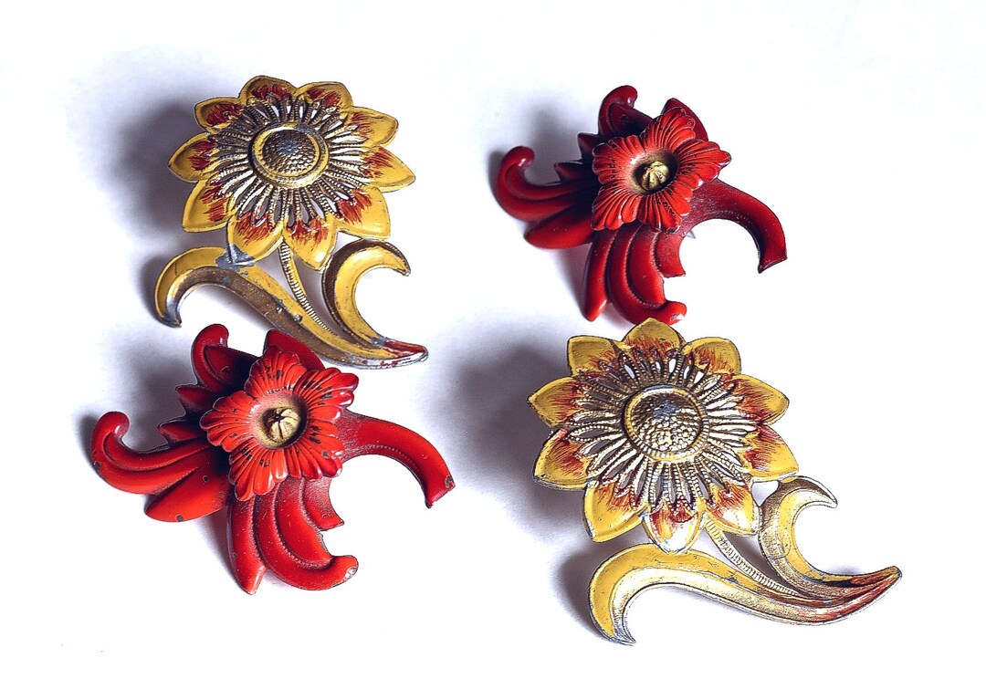 Vintage Metal Curtain Push Pins Floral Curtain Tacks Drapery Etsy