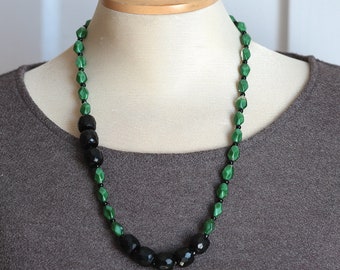 Asymmetrical Necklace, Black & Green Bead Necklace, Handmade Statement Necklace For Women