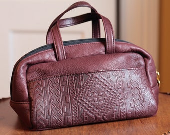 Small Burgundy/Maroon Leather Handbag, Vintage 1990s Brama Leather Purse, Stylish Women's Soft Leather Top Handle Handbag