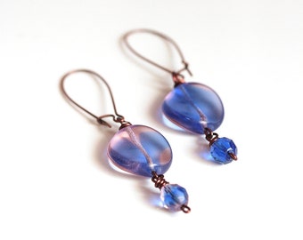 Blue Pink Earrings, Two Tone, Long Dangle Earrings, Statement Earrings, Fashion Jewelry