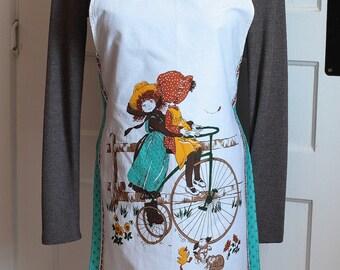 Petite Adult Apron, Teenager Apron, Full Apron, Girls Riding Bicycle Apron, Kitchen Apron, Novelty Apron